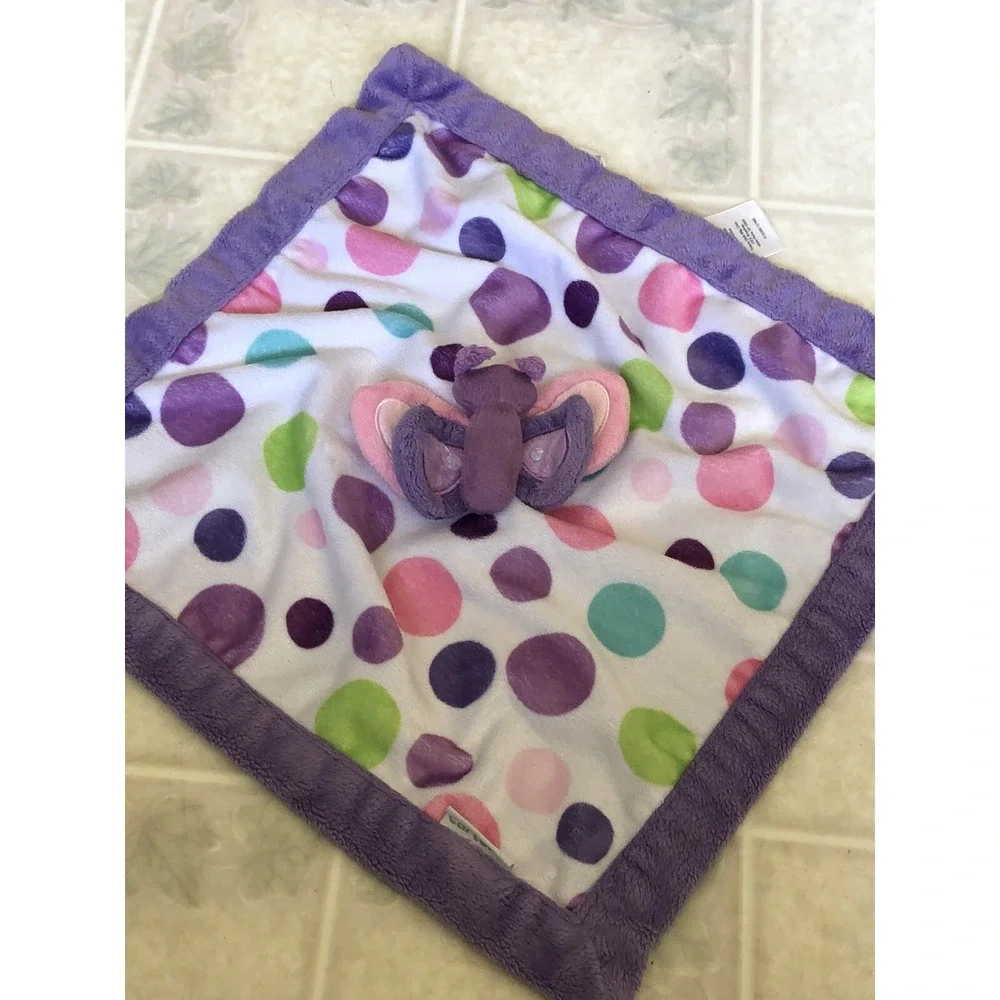 Carter's Purple BUTTERFLY Lovey Security Blanket‎ Polka dots Circles Pink